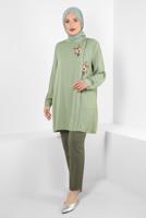 Tesettür giyim YEŞİL ALVİNA BÜYÜK BEDEN İŞLEMELİ TUNİK T 20247