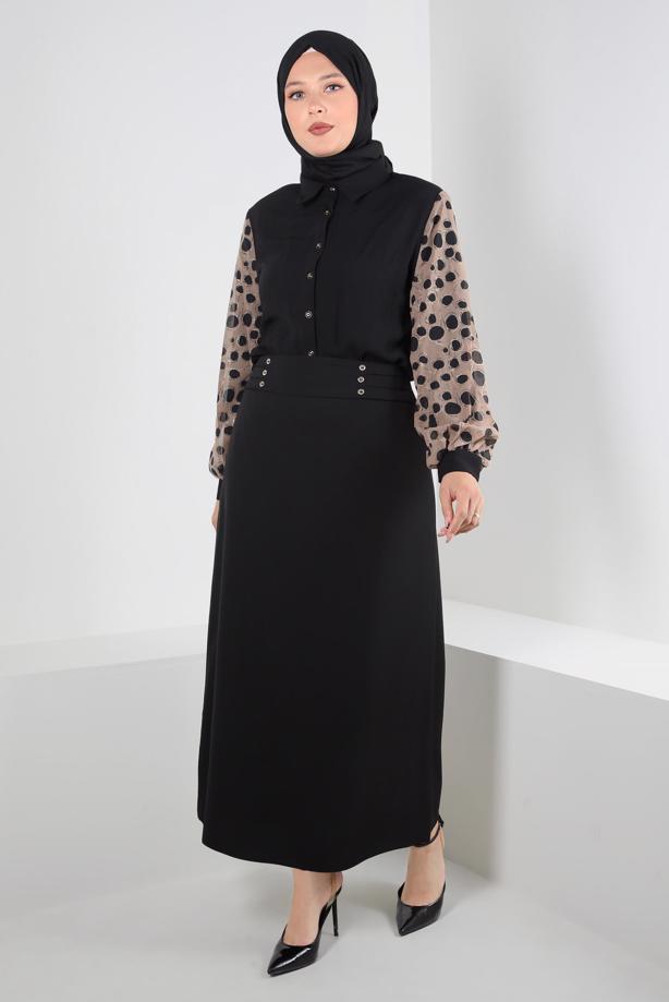Vêtements hijab NOIR ALVINA TUNIQUE À MANCHES À MOTIF T 20255 - TRENDTESETTÜR