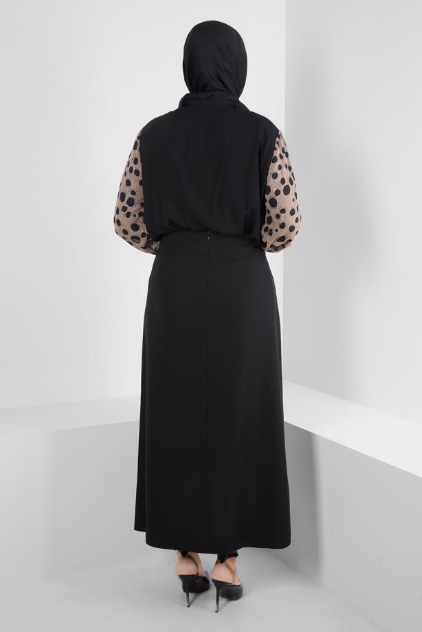 Vêtements hijab NOIR ALVINA TUNIQUE À MANCHES À MOTIF T 20255 - TRENDTESETTÜR