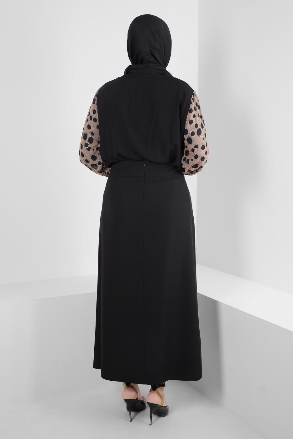 Tesettür giyim SİYAH ALVİNA KOLU DESENLİ TUNİK T 20255