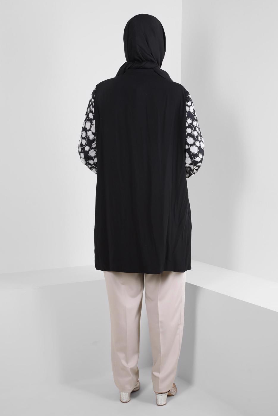 Tesettür giyim SİYAH ALVİNA KOLU DESENLİ TUNİK T 20255