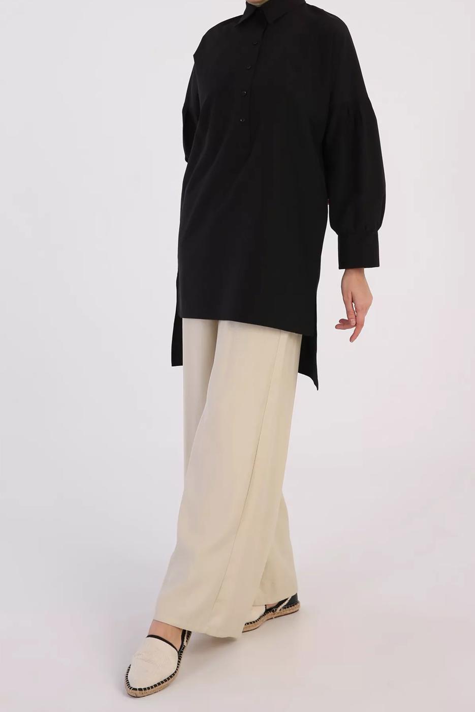 Tesettür giyim SİYAH DÜĞMELİ TUNİK 25005 