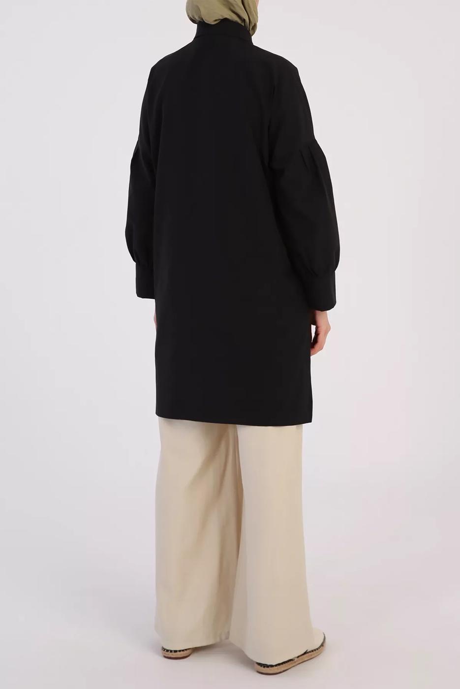 Tesettür giyim SİYAH DÜĞMELİ TUNİK 25005 