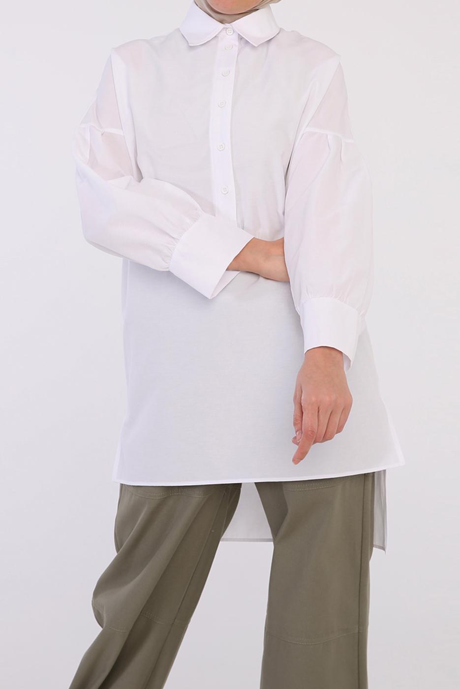 Tesettür giyim BEYAZ DÜĞMELİ TUNİK 25005 
