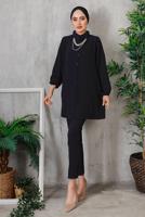 Tesettür giyim SİYAH AKSESUAR DETAYLI DÜĞMELİ TUNİK 3352 