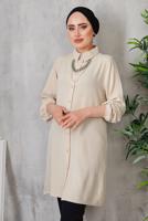 Tesettür giyim BEJ AKSESUAR DETAYLI DÜĞMELİ TUNİK 3352 