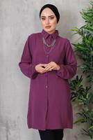 Tesettür giyim MOR AKSESUAR DETAYLI DÜĞMELİ TUNİK 3352 