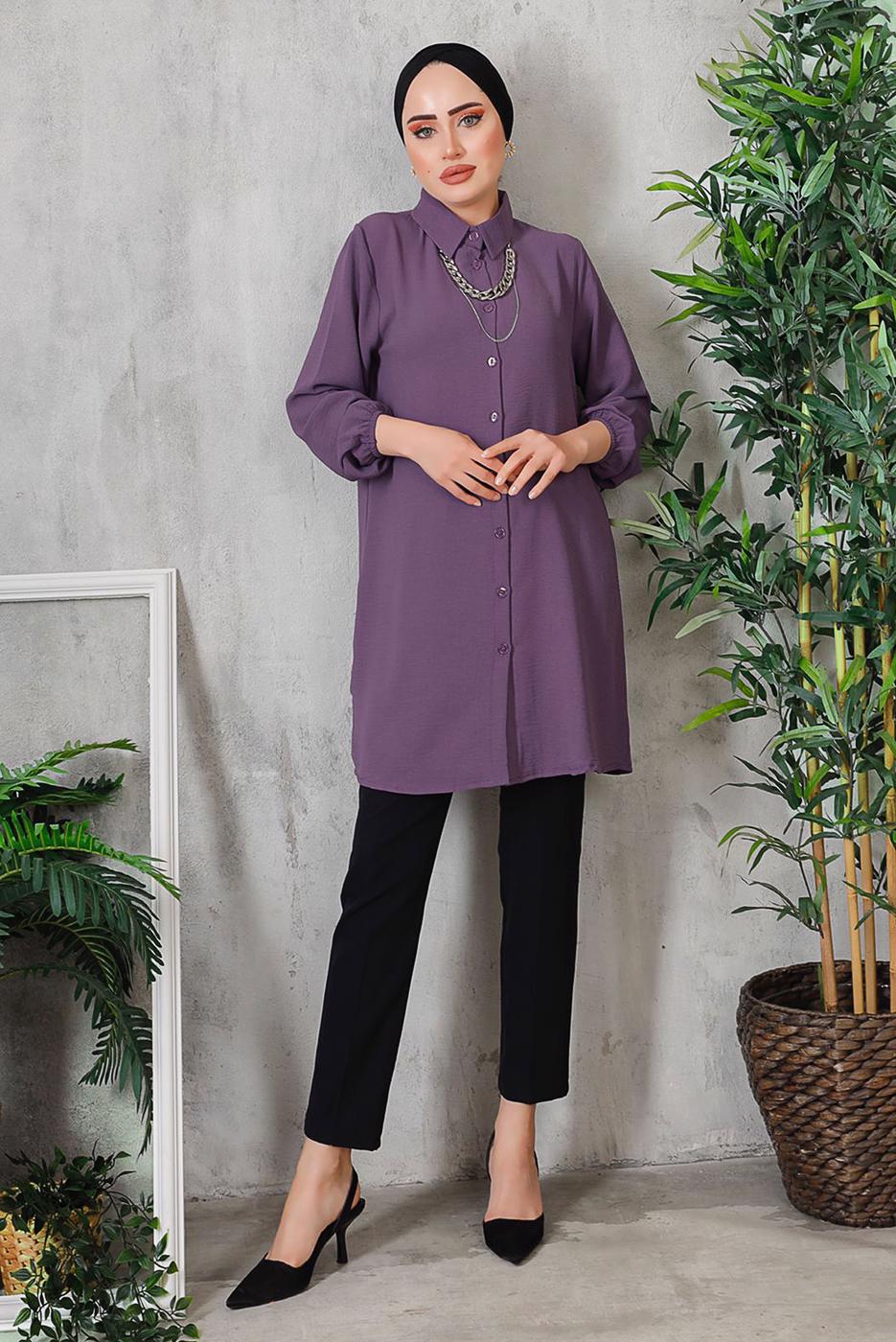 Tesettür giyim MOR AKSESUAR DETAYLI DÜĞMELİ TUNİK 3352 