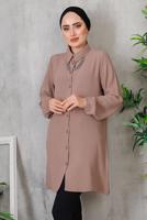 Tesettür giyim VİZON AKSESUAR DETAYLI DÜĞMELİ TUNİK 3352 