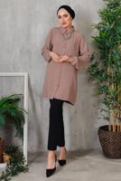 Tesettür giyim VİZON AKSESUAR DETAYLI DÜĞMELİ TUNİK 3352 