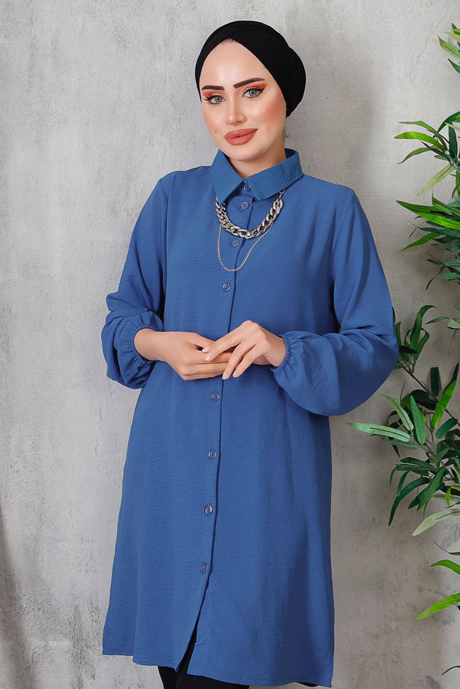 Tesettür giyim LACİVERT AKSESUAR DETAYLI DÜĞMELİ TUNİK 3352 