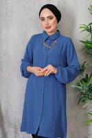 Tesettür giyim LACİVERT AKSESUAR DETAYLI DÜĞMELİ TUNİK 3352 