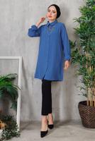 Tesettür giyim LACİVERT AKSESUAR DETAYLI DÜĞMELİ TUNİK 3352 