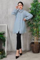 Tesettür giyim MAVİ AKSESUAR DETAYLI DÜĞMELİ TUNİK 3352 