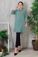 Tesettür giyim YEŞİL AKSESUAR DETAYLI DÜĞMELİ TUNİK 3352 