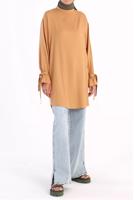 Tesettür giyim TURUNCU MANŞETLERİ BAĞLAMA DETAYLI ARKADAN DÜĞMELİ TUNİK 35005 