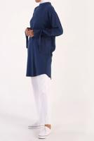 Tesettür giyim LACİVERT MANŞETLERİ BAĞLAMA DETAYLI ARKADAN DÜĞMELİ TUNİK 35005 