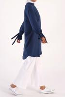 Tesettür giyim LACİVERT MANŞETLERİ BAĞLAMA DETAYLI ARKADAN DÜĞMELİ TUNİK 35005 