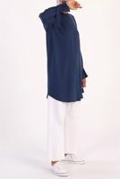 Tesettür giyim LACİVERT MANŞETLERİ BAĞLAMA DETAYLI ARKADAN DÜĞMELİ TUNİK 35005 