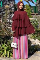 Tesettür giyim BORDO VOLANLI TUNİK 3542 