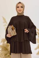 Tesettür giyim KAHVE VOLANLI TUNİK 3542 