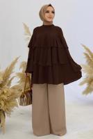 Tesettür giyim KAHVE VOLANLI TUNİK 3542 