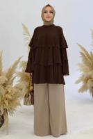 Tesettür giyim KAHVE VOLANLI TUNİK 3542 