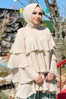 Tesettür giyim BEJ VOLANLI TUNİK 3542 
