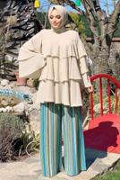 Tesettür giyim BEJ VOLANLI TUNİK 3542 