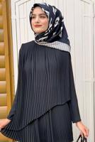 Vêtements hijab NOIR TUNIQUE PLISSÉE COUPE ASYMÉTRIQUE 3632