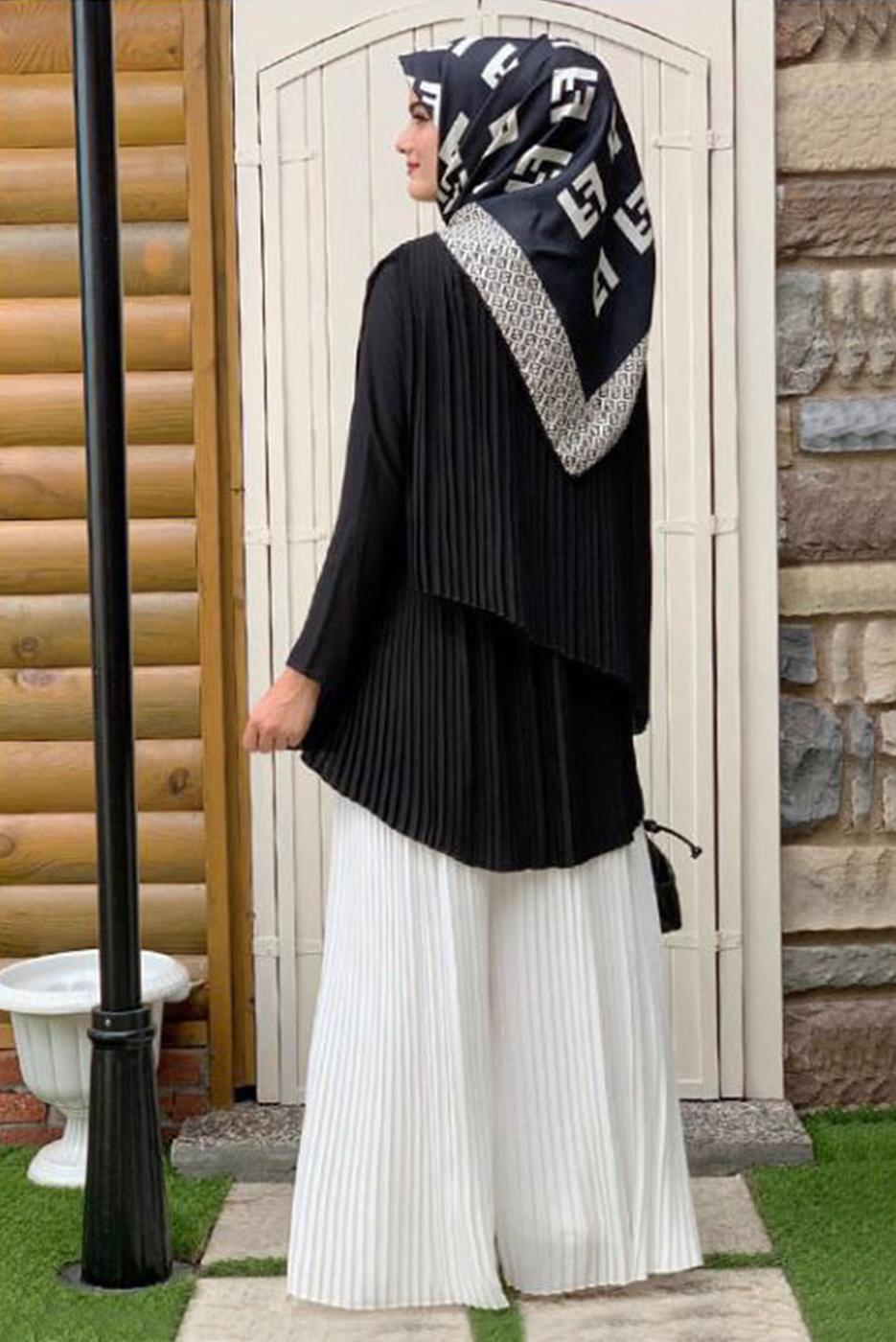 Vêtements hijab NOIR TUNIQUE PLISSÉE COUPE ASYMÉTRIQUE 3632