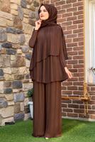 Tesettür giyim KAHVE ASİMETRİK KESİM PİLİSELİ TUNİK 3632 