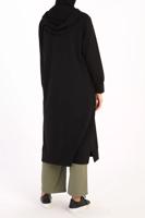 Tesettür giyim SİYAH LEOPAR BAĞCIKLI KAPÜŞONLU TUNİK 38005 