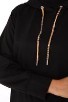 Tesettür giyim SİYAH LEOPAR BAĞCIKLI KAPÜŞONLU TUNİK 38005 