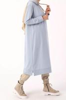 Tesettür giyim MAVİ LEOPAR BAĞCIKLI KAPÜŞONLU TUNİK 38005 