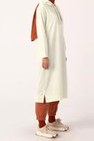 Tesettür giyim BEJ LEOPAR BAĞCIKLI KAPÜŞONLU TUNİK 38005 