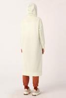 Tesettür giyim BEJ LEOPAR BAĞCIKLI KAPÜŞONLU TUNİK 38005 