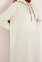 Tesettür giyim BEJ LEOPAR BAĞCIKLI KAPÜŞONLU TUNİK 38005 