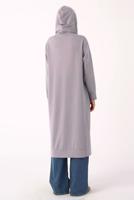 Tesettür giyim MOR LEOPAR BAĞCIKLI KAPÜŞONLU TUNİK 38005 