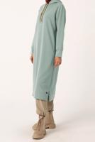 Tesettür giyim YEŞİL LEOPAR BAĞCIKLI KAPÜŞONLU TUNİK 38005 