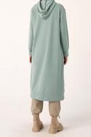 Tesettür giyim YEŞİL LEOPAR BAĞCIKLI KAPÜŞONLU TUNİK 38005 