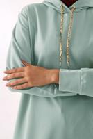 Tesettür giyim YEŞİL LEOPAR BAĞCIKLI KAPÜŞONLU TUNİK 38005 