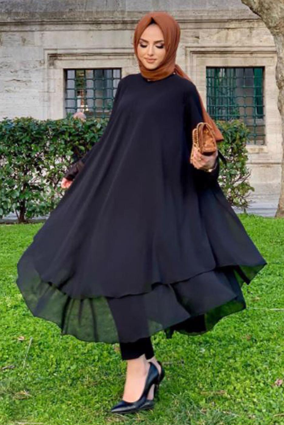 Tesettür giyim SİYAH ŞİFON SALAŞ TUNİK 3803
