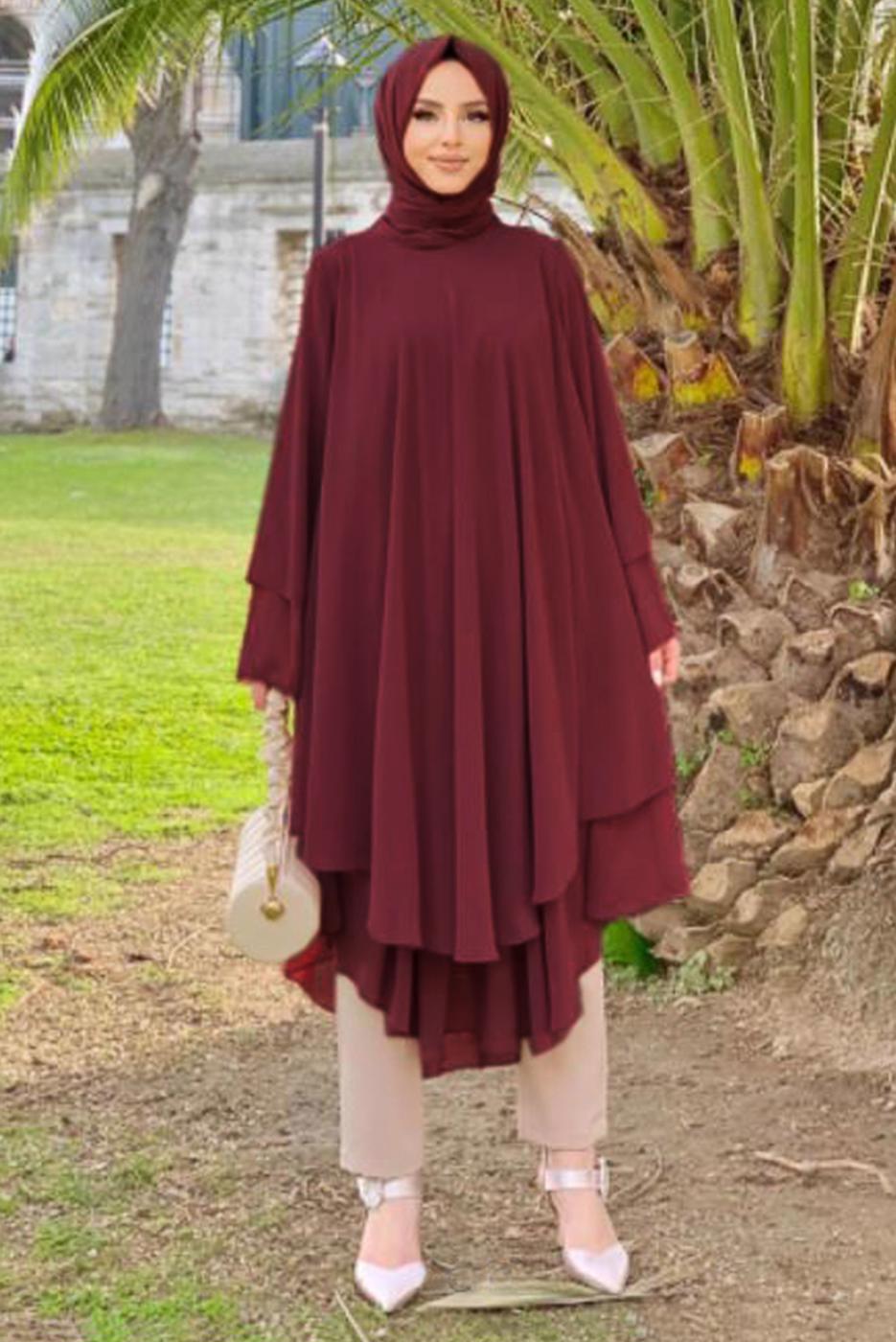 Tesettür giyim BORDO ŞİFON SALAŞ TUNİK 3803