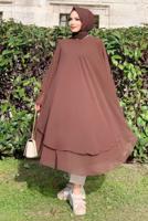 Tesettür giyim KAHVE ŞİFON SALAŞ TUNİK 3803