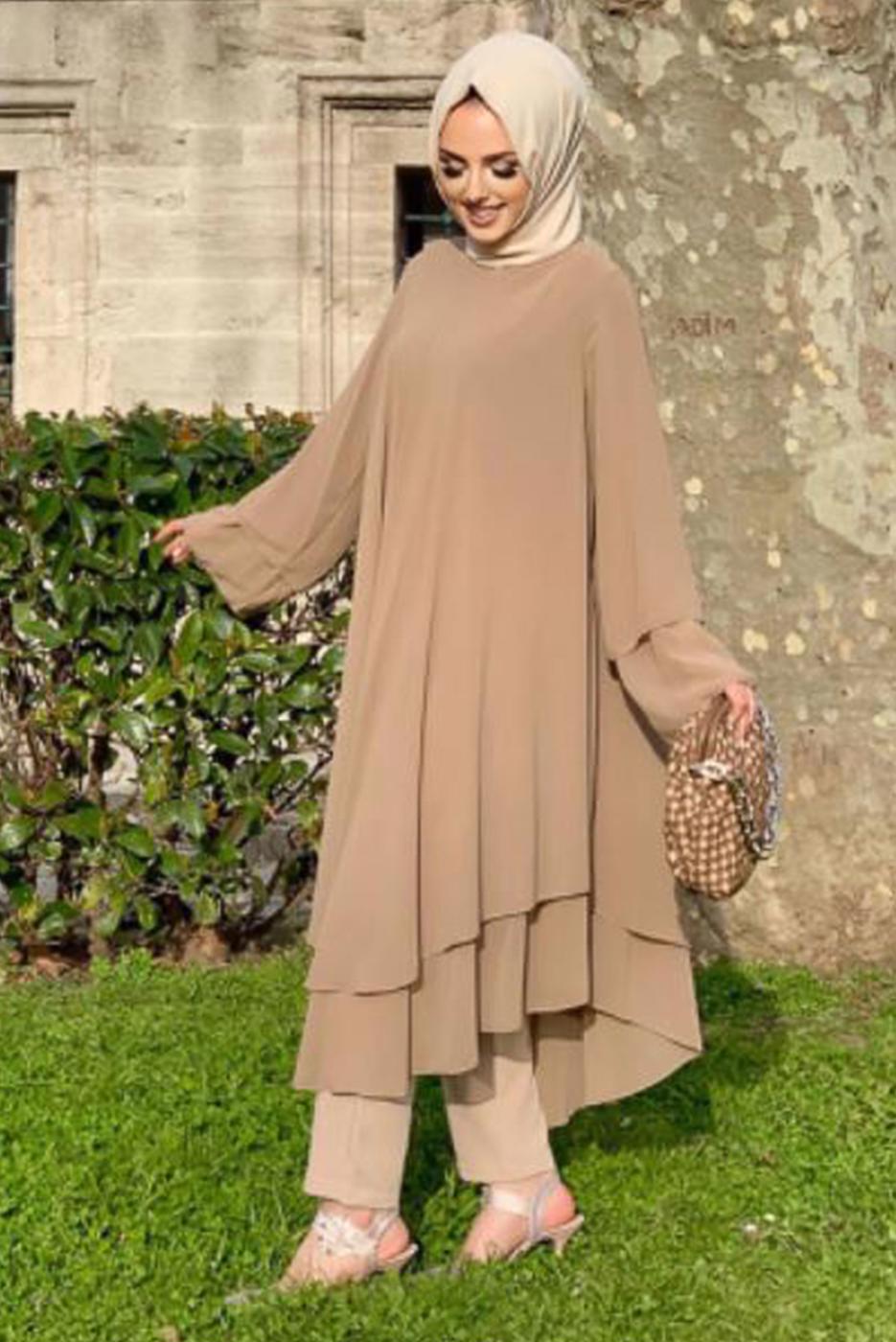 Tesettür giyim VİZON ŞİFON SALAŞ TUNİK 3803