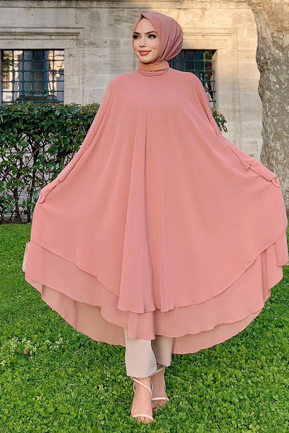 Tesettür giyim PUDRA ŞİFON SALAŞ TUNİK 3803