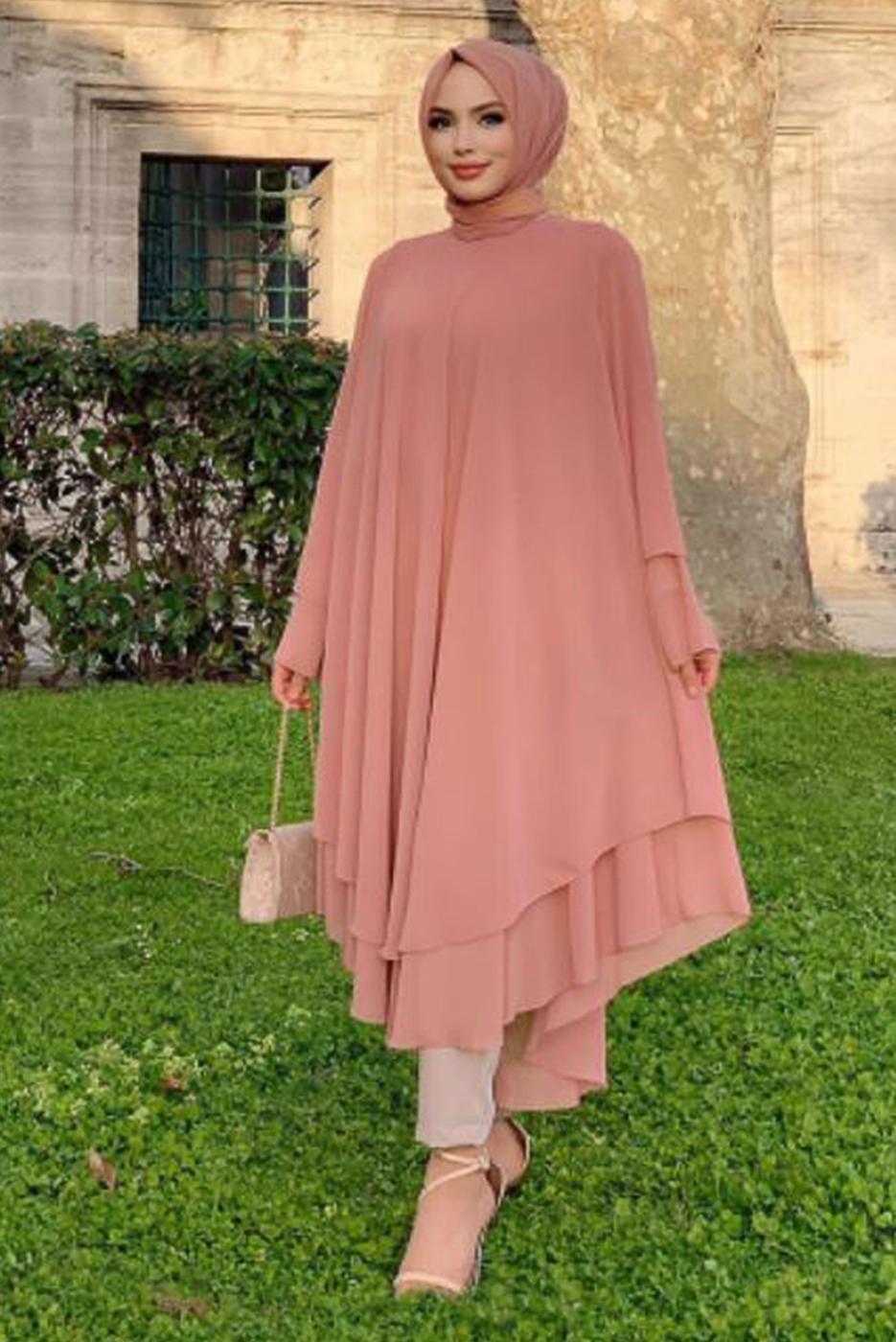 Tesettür giyim PUDRA ŞİFON SALAŞ TUNİK 3803