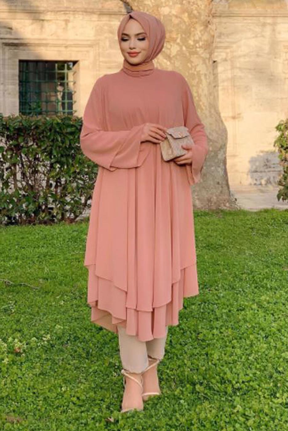 Tesettür giyim PUDRA ŞİFON SALAŞ TUNİK 3803