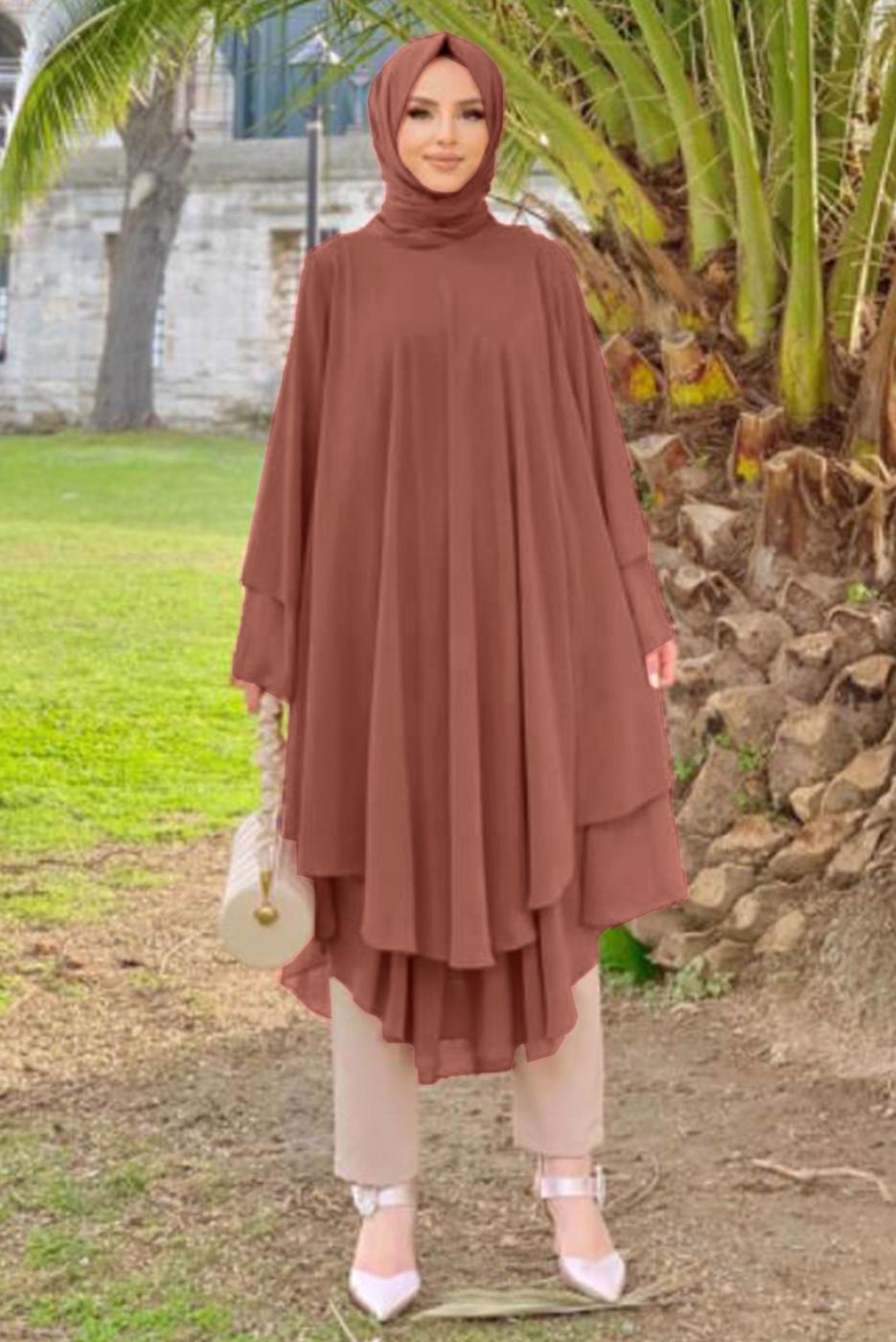 Tesettür giyim PEMBE ŞİFON SALAŞ TUNİK 3803